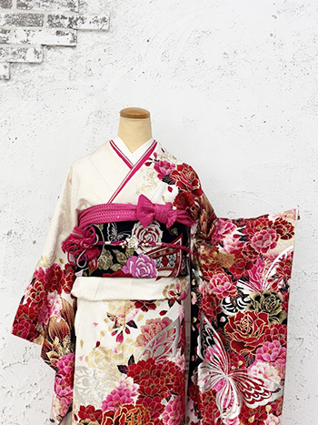 【振袖】白/赤・蝶