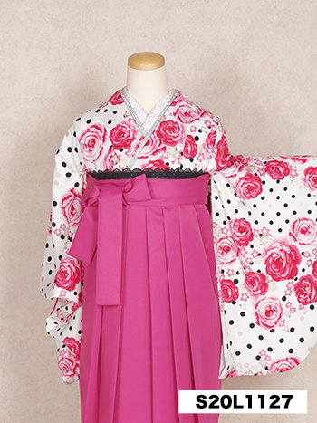 【卒業袴】白・薔薇/ﾄﾞｯﾄ