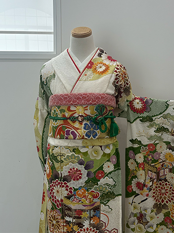 【振袖】白/緑・菊
