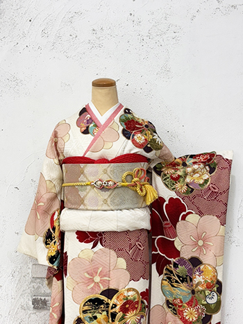 【振袖】白/赤・桜