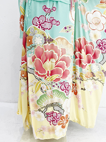 【振袖】水色/黄色・椿
