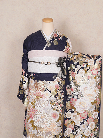 【振袖】紺・牡丹