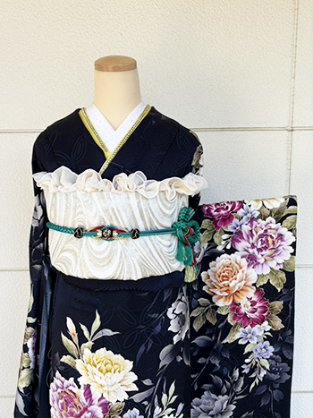【振袖】紺・薔薇