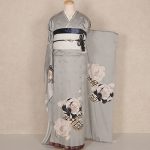 【振袖】ｸﾞﾚｰ・牡丹