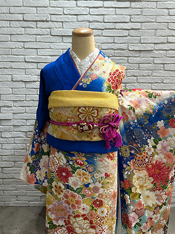 【振袖】青・牡丹・桜