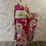 【振袖】ﾋﾟﾝｸ･格子・梅