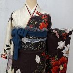 【振袖】白/茶・椿